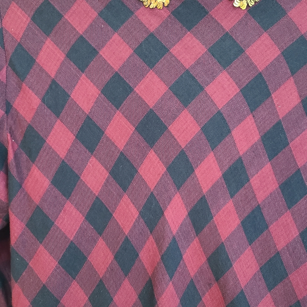 Soft Surroundings Webster Tunic Top Women S Red Burgundy Plaid Embellished Gypsy - Picture 12 of 16